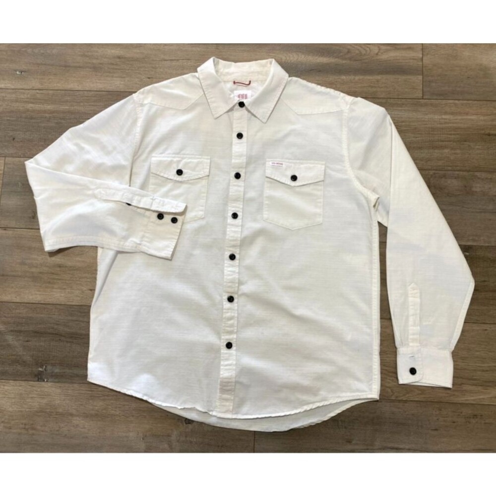 Topo Designs Mountain Shirt Mens XL Heavyweight Ivory Denim Canvas Western